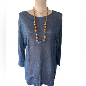 J. Jill Linen Blend Open Knit 3/4 Sleeve Top Size  M